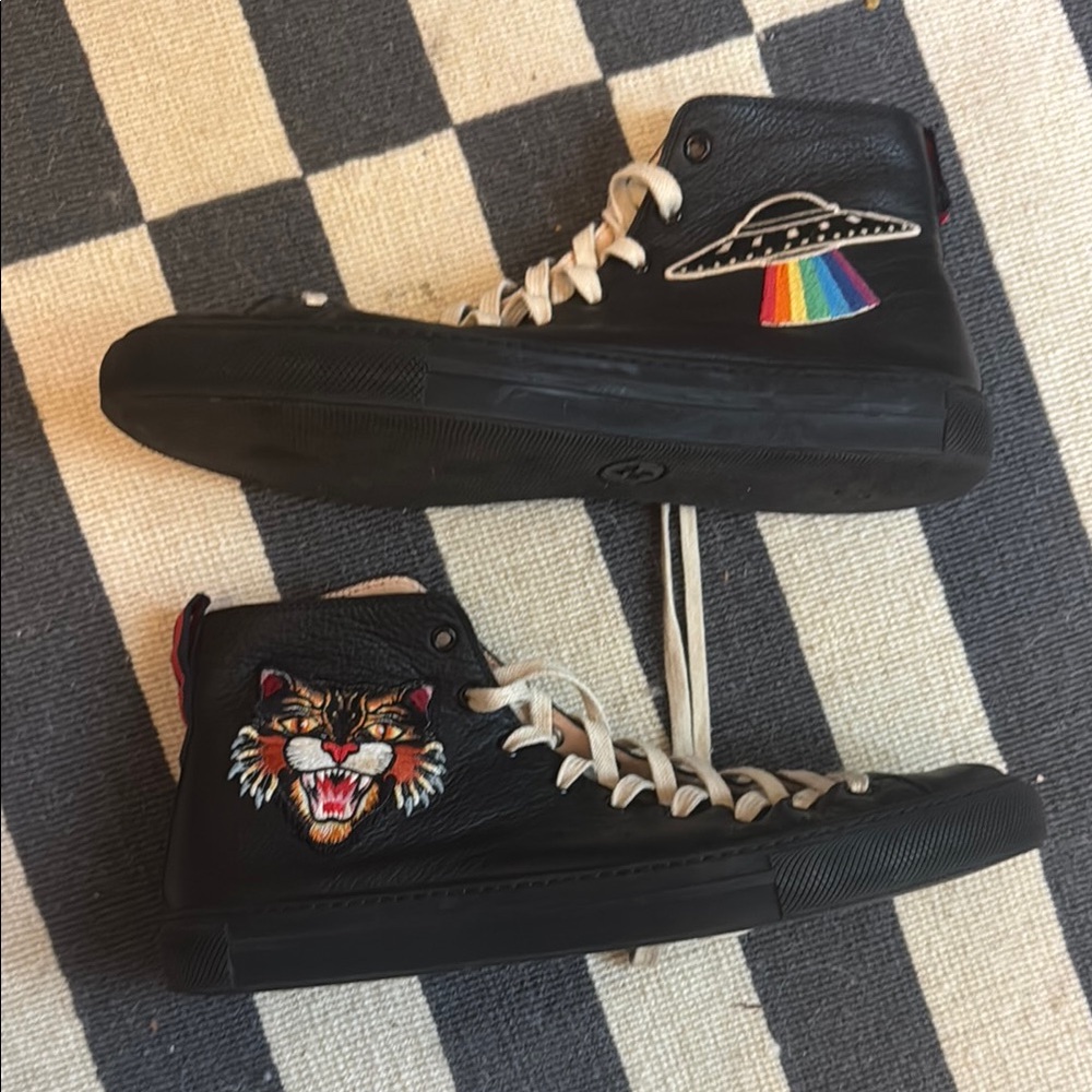 Gucci Black and Cream High-Top Sneakers with funky Design - Picture 2 of 6